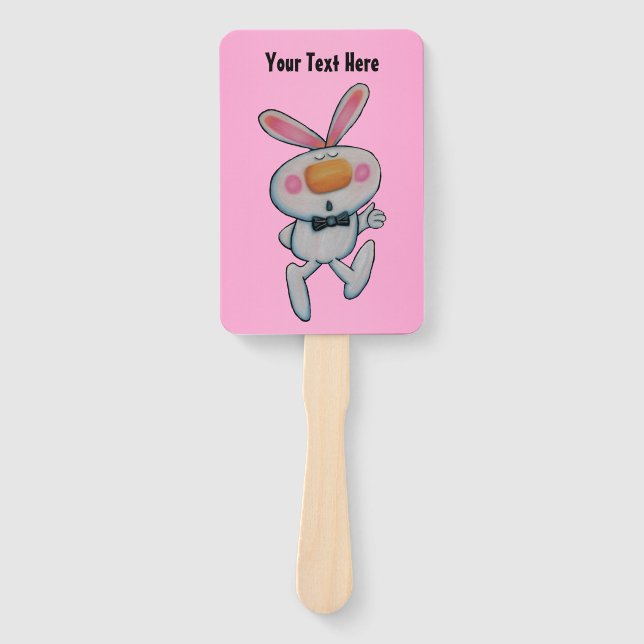 Cute Cartoon White Bunny Thumbs Up Sign Pink Hand Fan (Front)