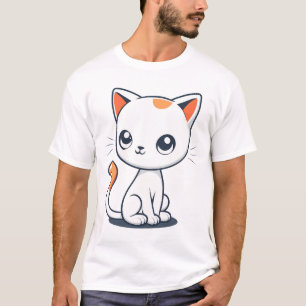 Cute Cartoon White Cat Illustration T-Shirt