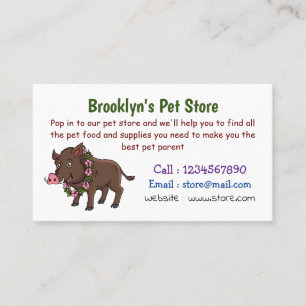 Cute cartoon wild boar and flowers business card