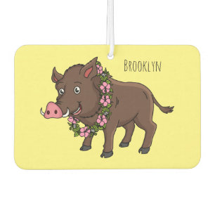 Cute cartoon wild boar and flowers car air freshener
