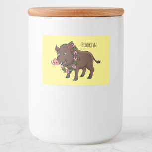 Cute cartoon wild boar and flowers  food label