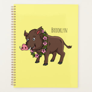 Cute cartoon wild boar and flowers planner