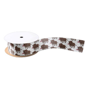 Cute cartoon wild boar and flowers satin ribbon