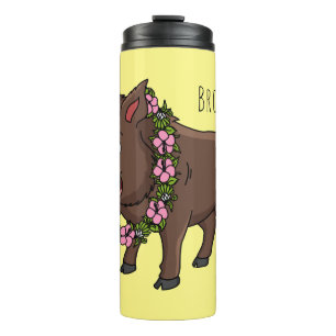 Cute cartoon wild boar and flowers thermal tumbler