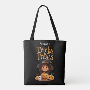 Cute Cartoon Witch Ghosts Pumpkins Trick & Treat Tote Bag