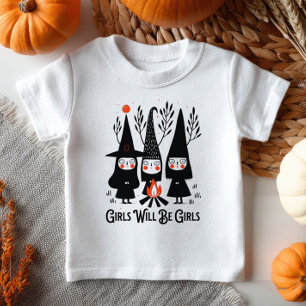 Cute Cartoon Witches Girls will Be Girls Witchy Baby T-Shirt