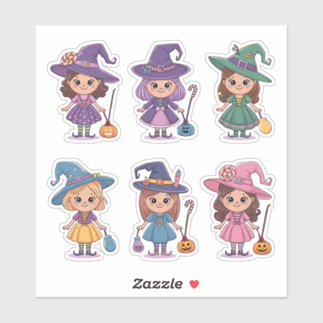 Cute Cartoon Witches With Candy Sticker Sheet (Sheet)