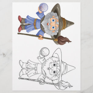 Cute Cartoon wizard colouring page