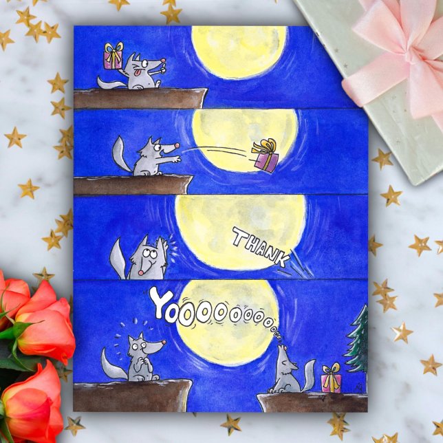 Cute Cartoon Wolf Comic Thank You postcard (Creator Uploaded)