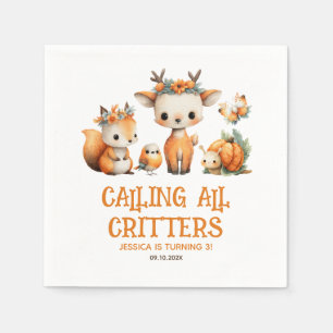 Cute Cartoon Woodland Animals Fall Kids' Birthday Napkin