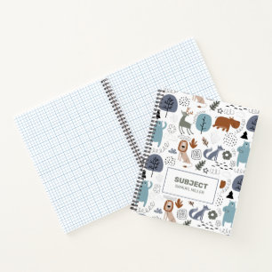 Cute cartoon woodland animals pattern monogram notebook