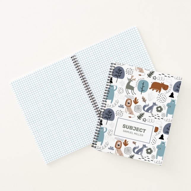 Cute cartoon woodland animals pattern monogram notebook (Inside)