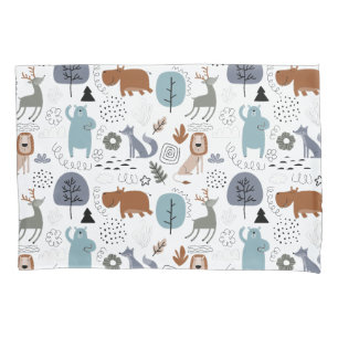 Cute cartoon woodland animals pattern monogram pillowcase