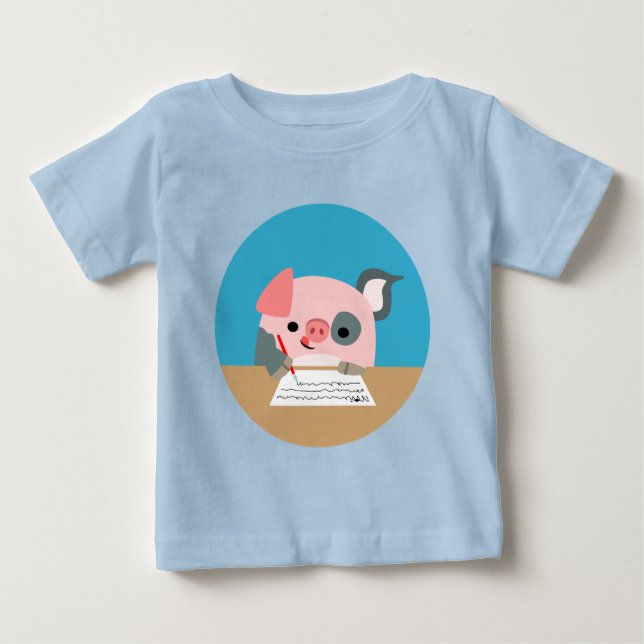 Cute Cartoon Writing Pig Baby Apparel T-Shirt (Front)