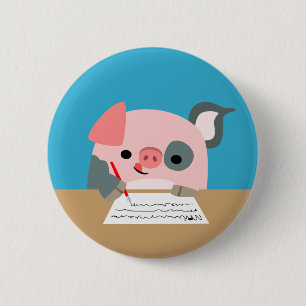Cute Cartoon Writing Pig Women Button Badge