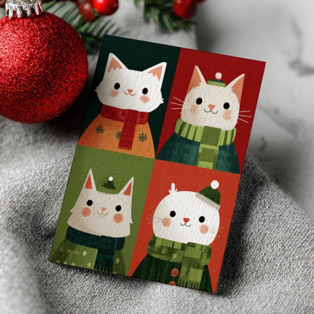 Cute Cartoon Xmas Cats Whimsical Meowy Christmas  Postcard (Creator Uploaded)
