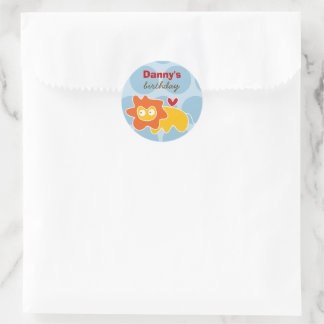 Cute Cartoon Yellow Lion Fun Kid's Birthday Party Classic Round Sticker