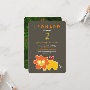Cute Cartoon Yellow Lion Kids Photo Birthday Party Invitation