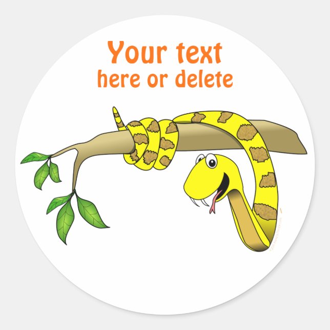 Cute Cartoon Yellow Snake in a Tree Reptile Classic Round Sticker (Front)