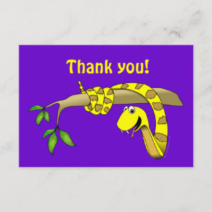 Cute Cartoon Yellow Snake in a Tree Reptile Thank You Card