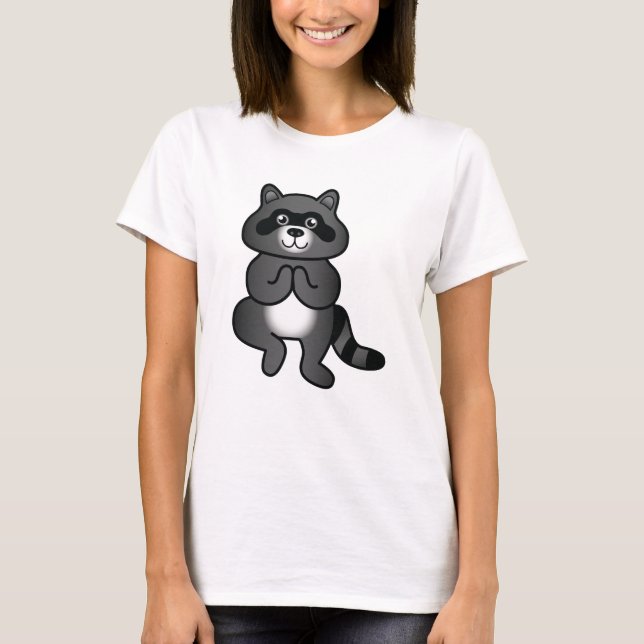 Cute Cartoon Yoga Racoon Doing The Tree Pose T-Shirt (Front)