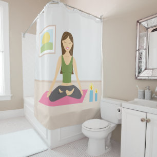 Cute Cartoon Yoga Woman In Lotus Pose Shower Curtain