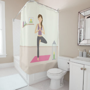Cute Cartoon Yoga Woman In Tree Pose Shower Curtain