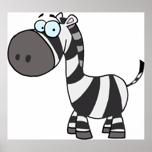 Cute Cartoon Zebra Funny Animal Character Poster