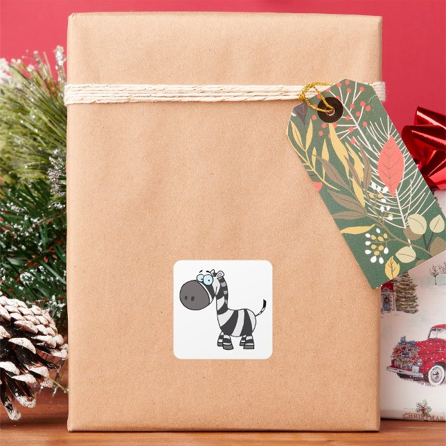 Cute Cartoon Zebra Funny Animal Character Square Sticker (Creator Uploaded)