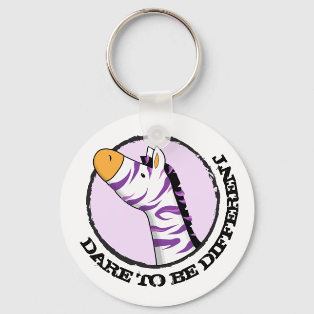 Cute Cartoon Zebra with Colourful Stripes Key Ring (Front)