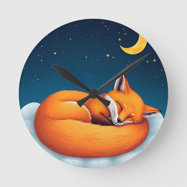 Cute, cartoonish fox  round clock (Front)