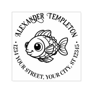 Cute Cartoonish Puffy Fish Name Return Address Self-inking Stamp
