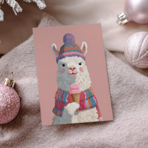 Cute Cartoony Llama with Ice Cream New Year's Postcard