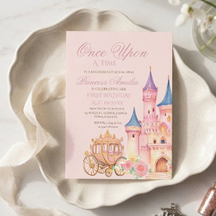 Cute Castle Princess 1st Girl Birthday Invitation