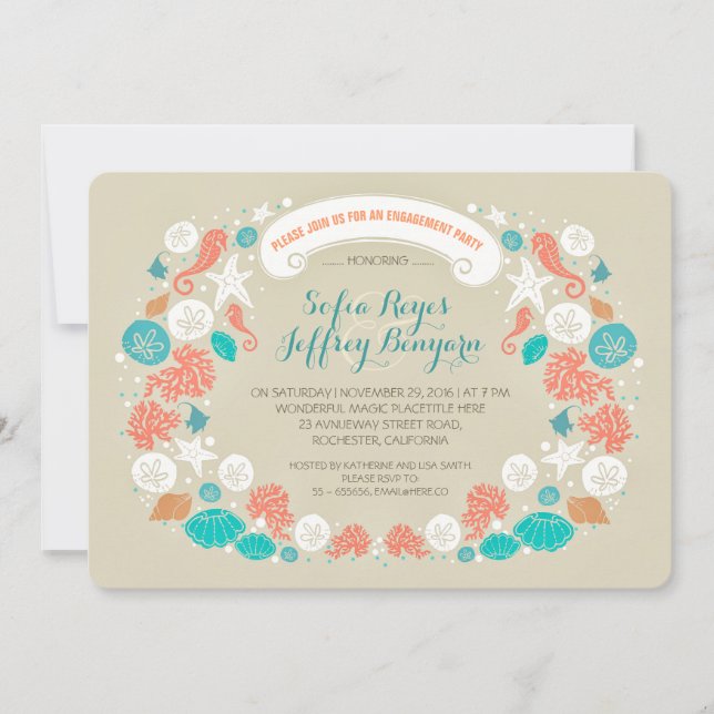 Cute casual beach engagement party invitations (Front)