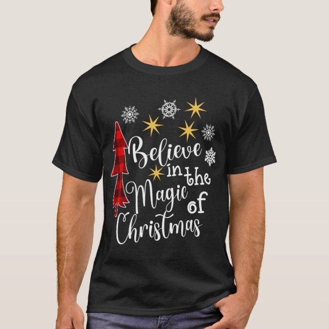 Cute Casual Believe in Magic of Christmas Tree Buf T-Shirt (Front)