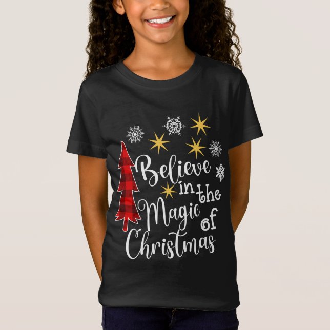 Cute Casual Believe in Magic of Christmas Tree Buf T-Shirt (Front)