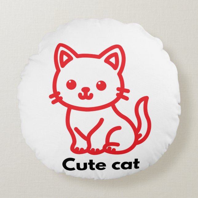 Cute Cat 16” Round Throw Pillow (Front)