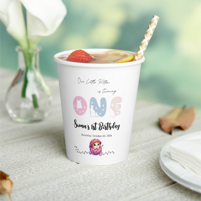 Cute Cat 1st Birthday Party Paper Cups (Insitu)