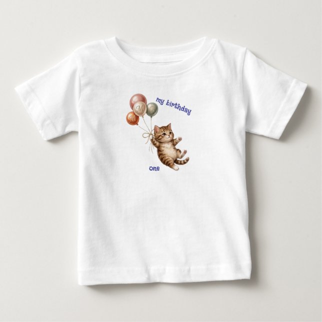 Cute Cat 1st Birthday T-Shirt (Front)