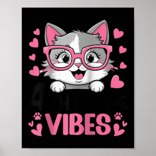 Cute Cat 4th Grade Vibes Outfits For Girls-1st Day Poster