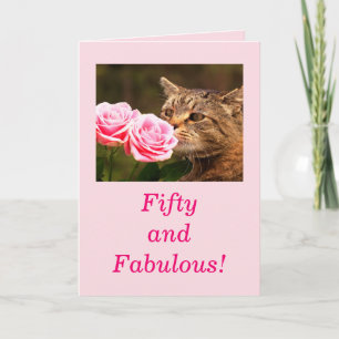 Cute Cat 50 And Fabulous Birthday Card