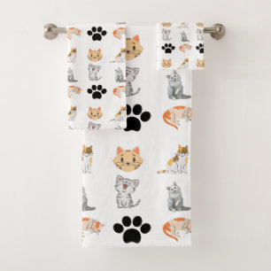 Cute cat all over print bath towel set