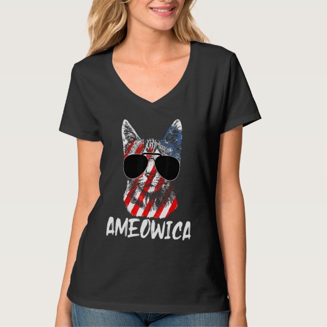Cute Cat Ameowica 4th Of July Patriotic American F T-Shirt (Front)