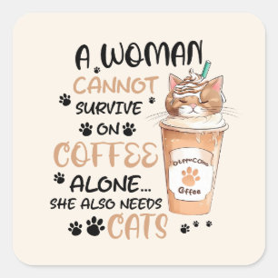 Cute cat and a Cup of Coffee Square Sticker