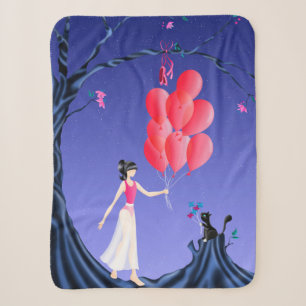 Cute Cat and ballerina at Midnight Tree  Sherpa Bl Blanket