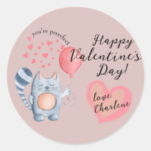 Cute Cat and Balloon Valentine's Day Classic Round Sticker