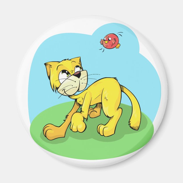 Cute Cat and Bird Magnet (Front)