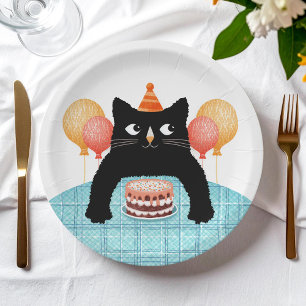 Cute cat and birthday cake Purrfect Party Paper Plate