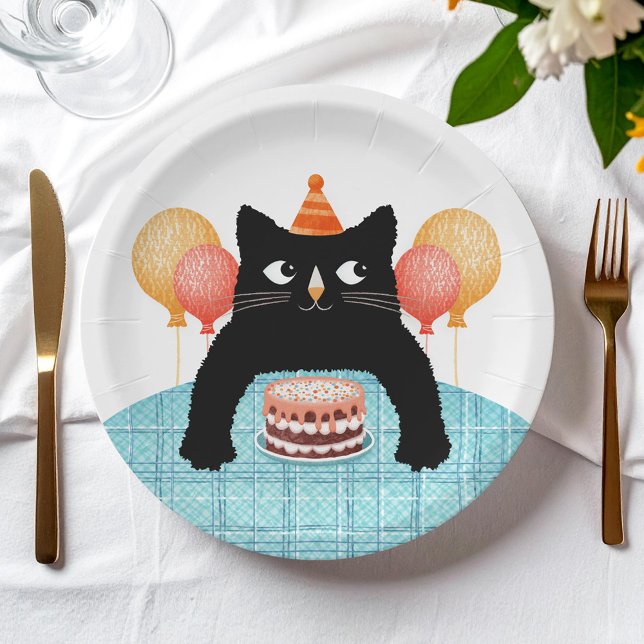 Cute cat and birthday cake Purrfect Party Paper Plate (Creator Uploaded)